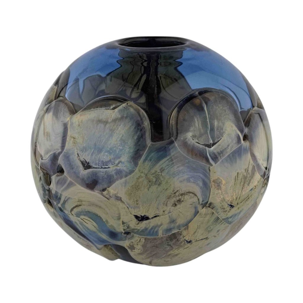 Váza z hutně tvarovaného skla, sfěrický design, návrh Pavel Hlava, sklárna Beránek Škrdlovice