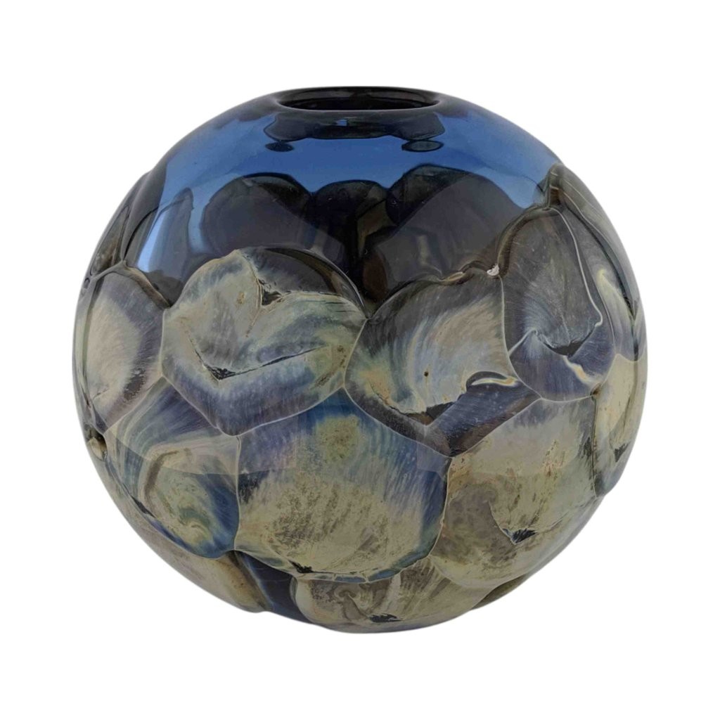 Váza z hutně tvarovaného skla, sfěrický design, návrh Pavel Hlava, sklárna Beránek Škrdlovice