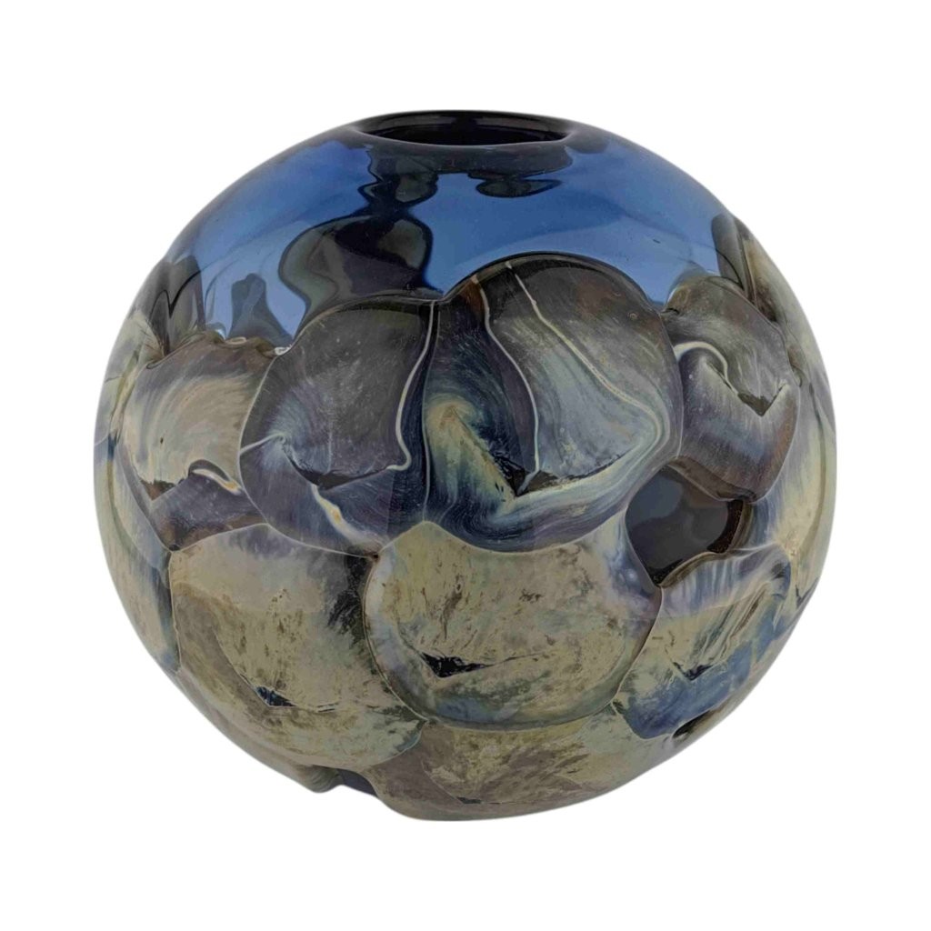 Váza z hutně tvarovaného skla, sfěrický design, návrh Pavel Hlava, sklárna Beránek Škrdlovice