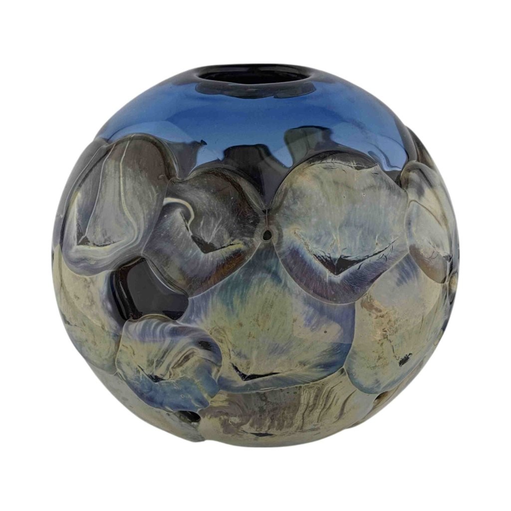 Váza z hutně tvarovaného skla, sfěrický design, návrh Pavel Hlava, sklárna Beránek Škrdlovice