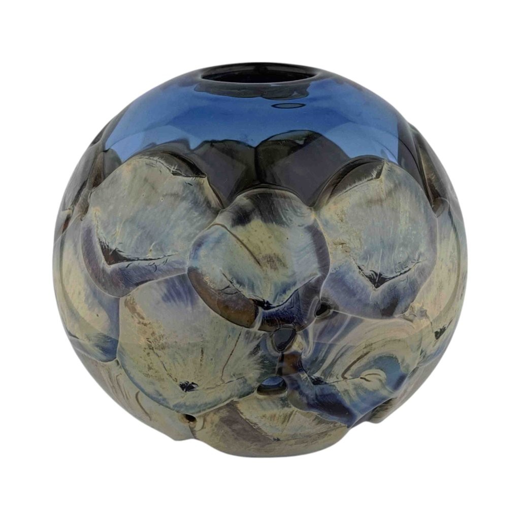 Váza z hutně tvarovaného skla, sfěrický design, návrh Pavel Hlava, sklárna Beránek Škrdlovice