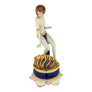 porcelánová figura - lampa značky Royal Dux, model: Orientální tanečnice stylu Art Deco, kobaltový dekor se zlacením