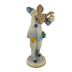 porcelánová figura značky Pirkenhammer, model: Pierot, porcelán s naglazurovými barvami