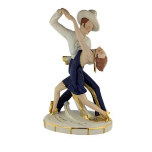 porcelánová figura značky Royal Dux, model: Tango - taneční pár, kobaltový dekor se zlacením