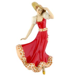 porcelánová figura značky Royal Dux, model: Dívka v klobouku, červený dekor se zlacením