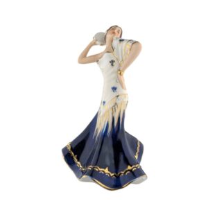 porcelánová figura značky Royal Dux, model: Španělka s tamburínou, kobaltový dekor se zlacením