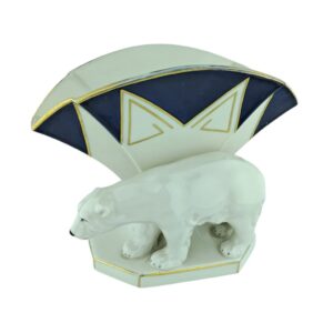 porcelánová váza ve stylu art deco značky Royal Dux s ledním medvědem, kobaltový dekor se zlacením
